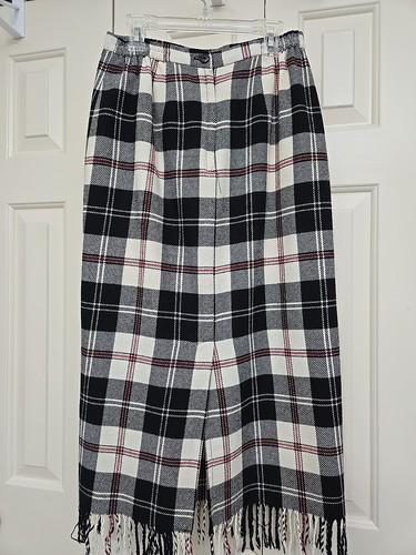 Tartan Plaid Pencil Skirt W Fringe Waist 26X30 STAINS SEE PICS Outlander Look - Picture 2 of 9