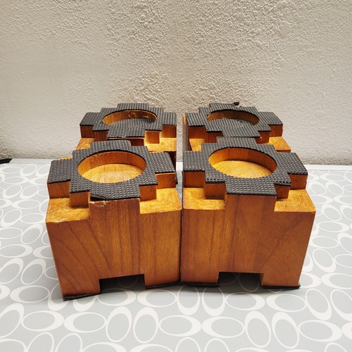 4 Pack Wood Bed Risers with Non-Slip Rubber Pad, Stackable Furniture Risers Lift