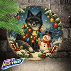 Vintage Christmas Black Cat Snowman 8x8 Aluminum Tin Sign Winter Holiday Decor