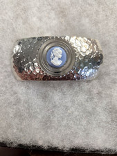 Vtg silver tone blue white Cameo Hair Barrette