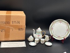Victoria's Garden Mini Porcelain Tea Set Teapot, Cups Saucers, Creamer Sugar