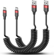 USB C Retractable Coiled Cable 2 Pack Fast Charging Data Transfer 16