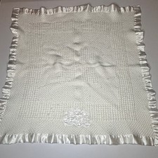 VTG Waffle Weave Baby Blanket Satin Trim Edge White Lovey Security 27x27 Kidgets