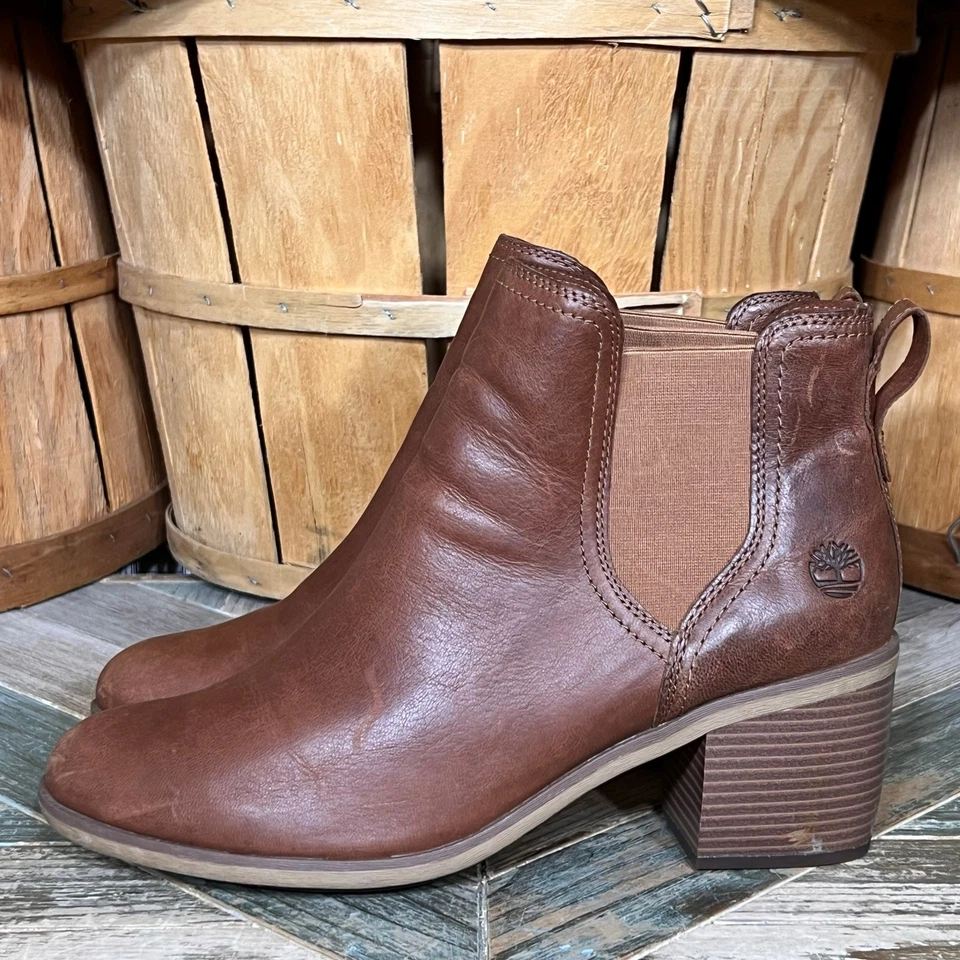 Timberland Brynlee Park Marrón Cuero Tacón Bloque Tirar de Botines Mujer 11 Foto 2 de 4