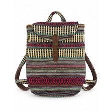Vintage Y2K Boho Multicolor Woven Tapestry Rucksack Hippie Festival Backpack Bag