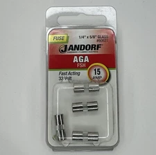 Jandorf AGA 15 Amp Fast Acting Glass FUSE 4 pk Withstand Overload 32 Volt 60621