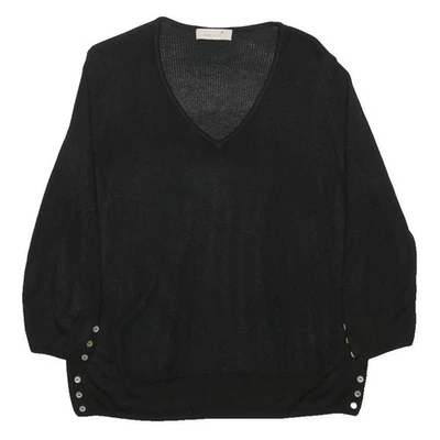 PER UNA Femme Noir Jumper Col V Basic Knit Manches Longues Tricot Uni - Photo 1/4