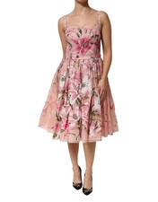 Dolce & Gabbana Pink Cotton Floral Pleated Sleeveless Women's Dress Authentic