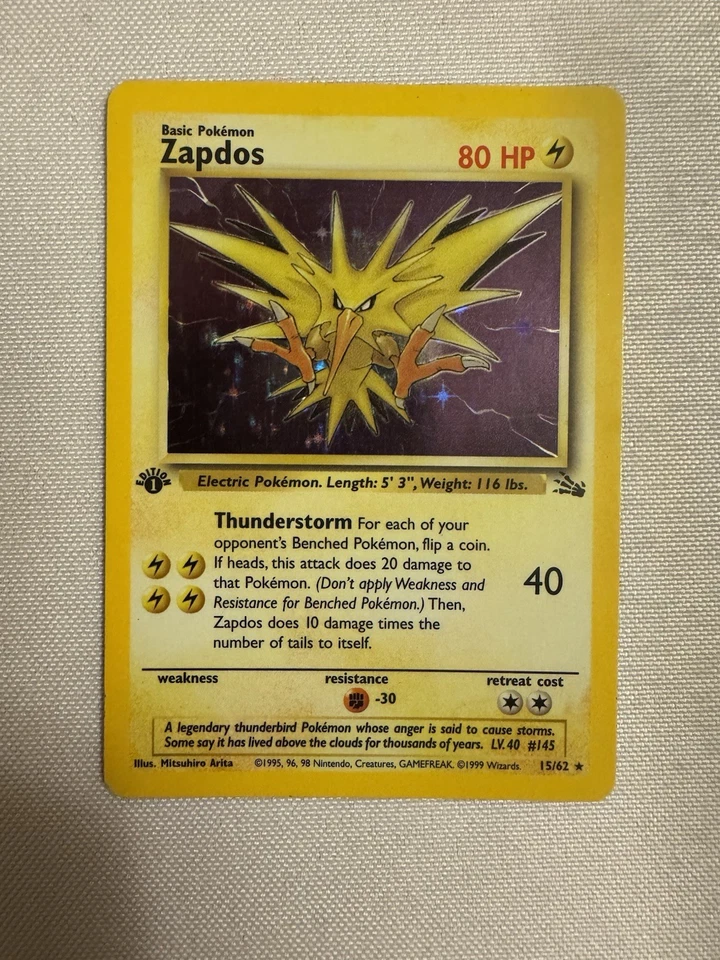1999 Pokemon - 1st Edition Zapdos Holo Rare - Fossil 15/62 WOTC Legendary Bird - Image 2 of 4