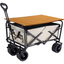 Folding Camping Wagon Utility Cart with Table & 10" All-Terrain Wheels & Double