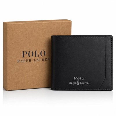 Polo Ralph Lauren schwarze Leder-Geldbörse mit Doppelfaltung Münztasche Herrengeldbörse/Geschenkbox