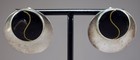 VINTAGE STERLING SILVER & BLACK ENAMEL MEXICO MODERIST EARRINGS BRASS LINE INLAY — photo 1