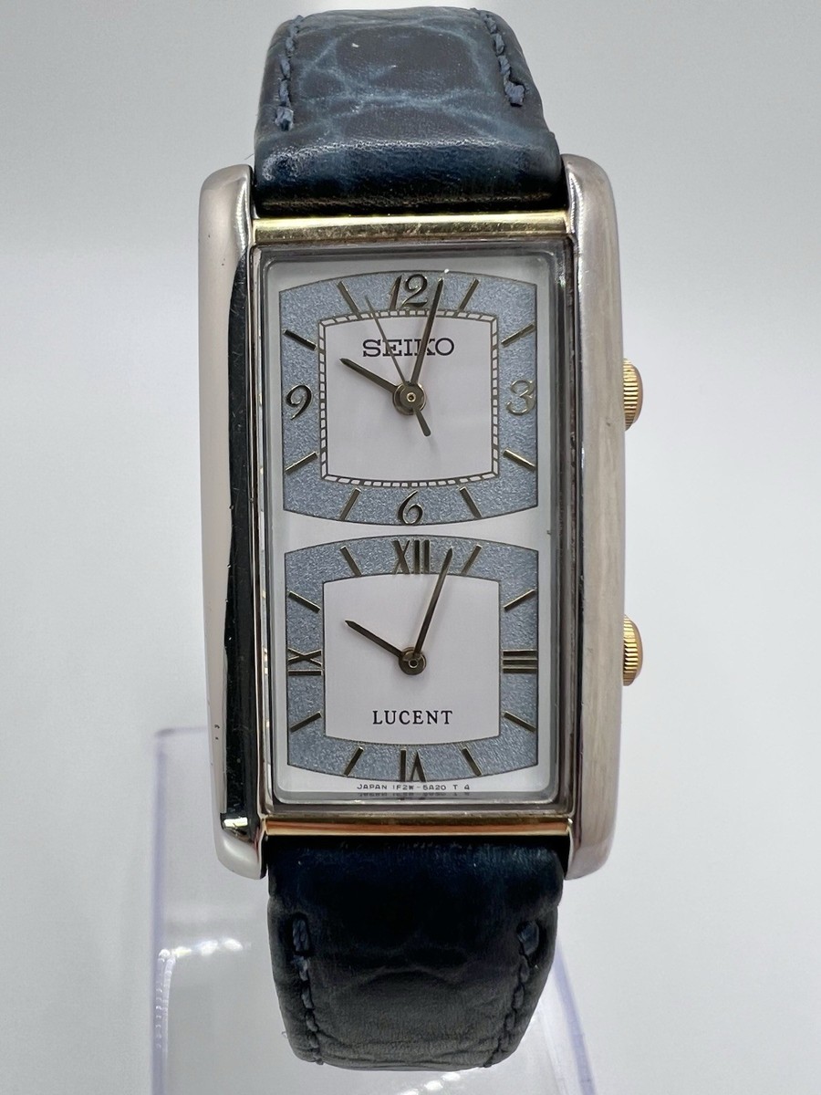 Rare Vintage Seiko Lucent Tank Dual Time Mens Watch Rectangular