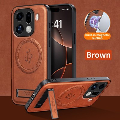 For OPPO Find X9 Pro, Hybrid Armor Retro Leather Magnetic Stand Back Case Cover
