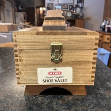 Vintage KIWI Oak Shoe Shine Box Handcrafted Wood Valet