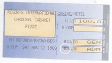 Fizzz 11/12/88 Atlantic City NJ Resorts International Revue Rare Ticket Stub!