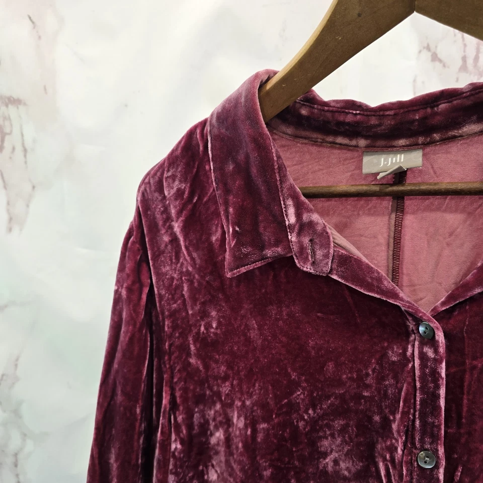 Camisa J Jill Mujer XL Rosa Terciopelo Aplastado Terciopelo Manga Larga Seda Blusa  Foto 2 de 4