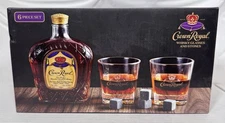 Crown Royal Whiskey Glass Set ~ 2(10oz) Etched Glasses & 8 Whiskey Stones 6 Pcs.