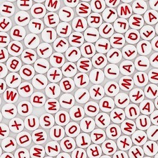 1200Pcs 4 7Mm Alphabet Beads White round Acrylic Red Letter Beads, for Bracelets