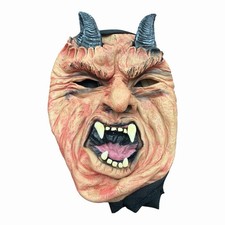 Adult Devil Mask Black Hood Halloween Costume Evil Scary Overhead Rubber Latex