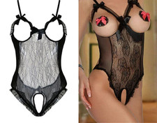 Women's Black Lace Sheer Bodysuit One Piece Teddy Lingerie Sleepwear
