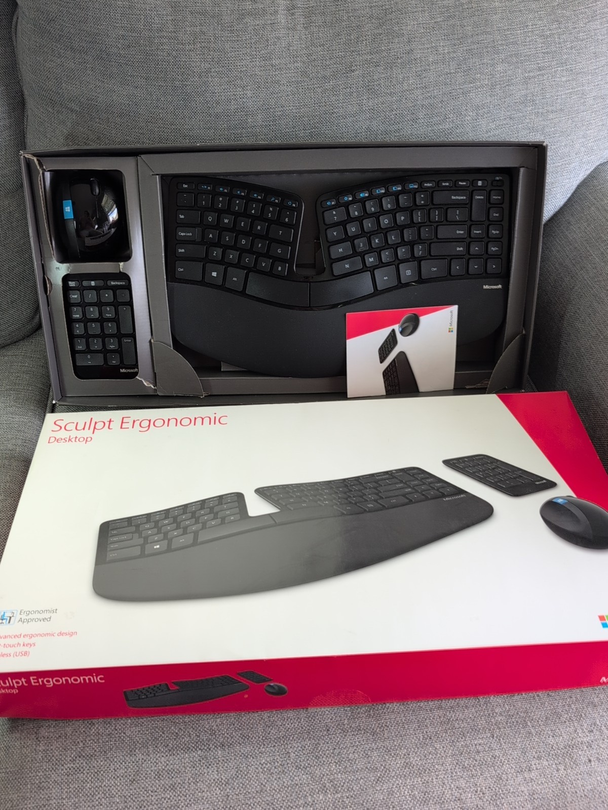 No Dongle- Microsoft Sculpt Ergonomic Desktop Keyboard Mouse Number Pad Bundle