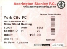 Accrington Stanley v York City 26/12/13 Ticket League 2