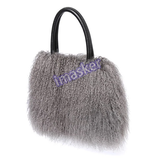 Женские 100% Gernune монгольский ягненка меха сумка Дамская сумка шерсти меха наплечная сумка большой - Изображение 4 из 4