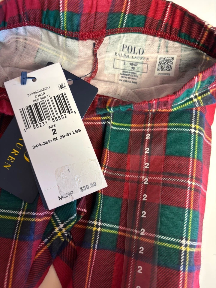 NWT polo ralph lauren Toddler Size 2 plaid Leggings Holiday 2T organic cotton - Image 2 of 4
