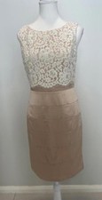REVIEW Champagne Gold White Lace Pearl Detail Dress - Size 10