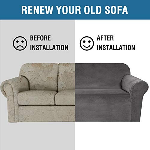 Fundas de terciopelo elástico para 3 fundas de sofá de cojín fundas de sofá gris - Imagen 7 de 7