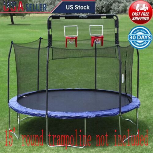 Kids Enclosure Net Double Basketball Sports Outdoor Backyard for 15ft Trampoline