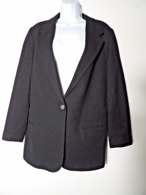 Sagharbor Size 14 Blazer Black Pure New Wool Career Single Button Pockets Vtg