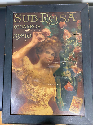 cigarette 1900 antique rare early 1900 sub rosa cigaris cigarette cardboard tobacco sign  framed
