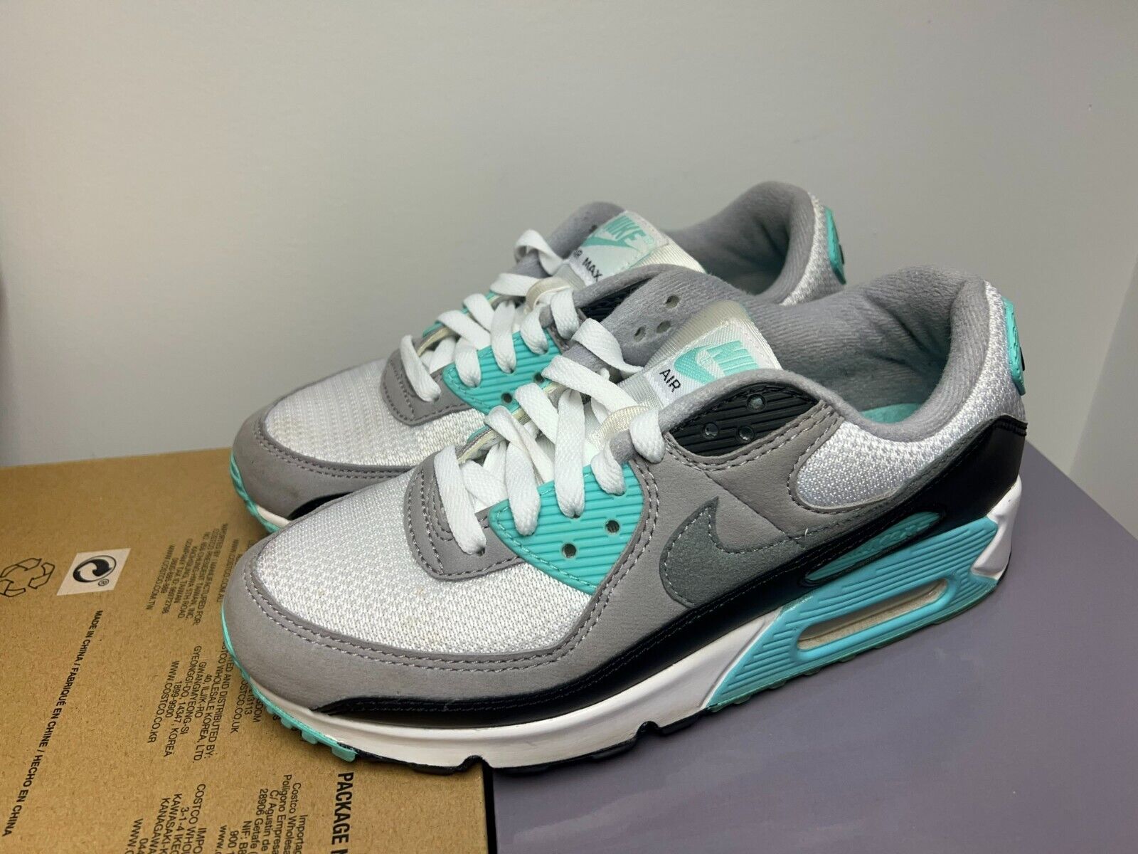 Nike Air Max 90 Turquoise White Gray Shoes Sneakers CD0490-104 Women’s Size  7