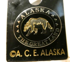 Alaska The Great Land Hat or Lapel Pin, Black with Gold Bear & Wording