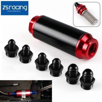 Inline Fuel Filter High Flow 100 Micron Cleanable AN6 AN8 AN10 Adapter Universal