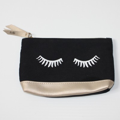 Ipsy September 2018 Black with Gold Trim & White Lashes Cosmetic Makeup Bag NWOT