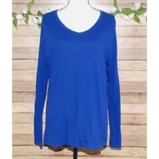 Active Basic Women's Cobalt Blue Long Sleeve Shirt Top Size 3X Stretch V-Neck