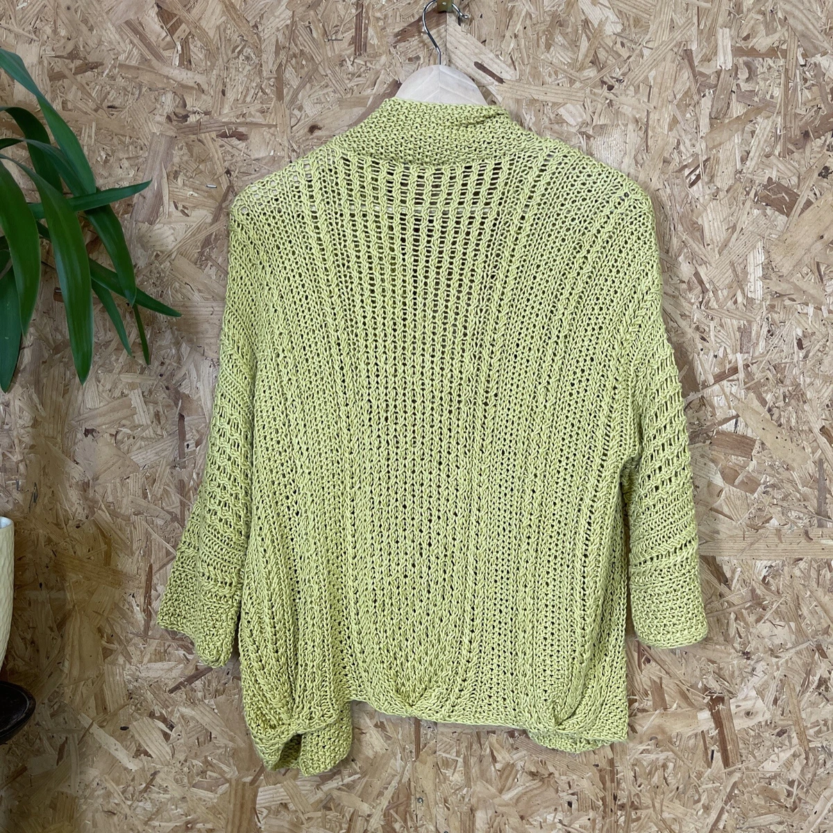 Nicole Farhi Linen Crotchet Cardigan Heavyweight Womens Size Small Oatmeal Green