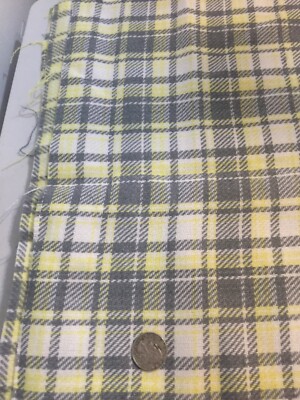 Vintage Woven Wool Blend? Fabric Gray Yellow White Plaid SBTP 17