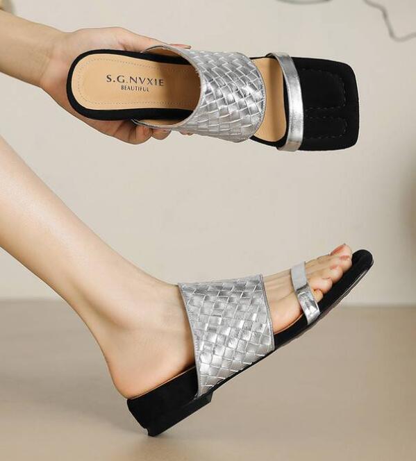 PANTOFOLA D’ORO Pantofole da donna alla moda punta aperta estive da donna scarpe in pelle intrecciata misura