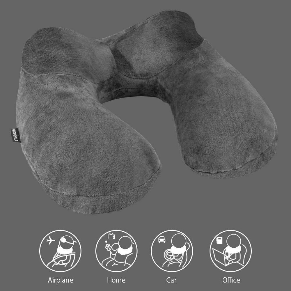 Ultra-Soft Velvet Inflatable Travel Neck Pillow for Airplanes Trains Cars
