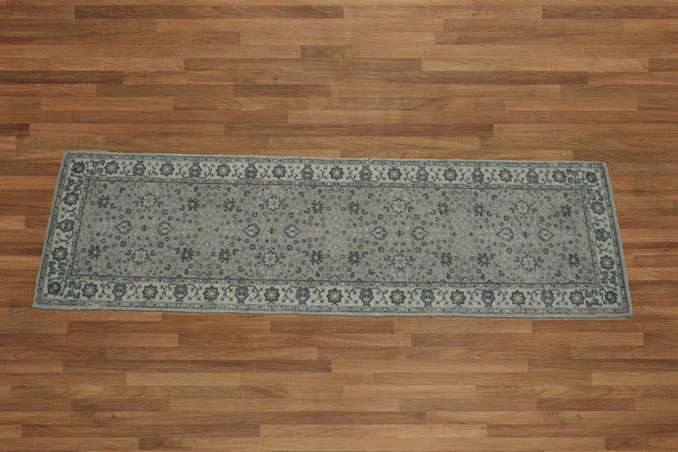 2'3''x8' Gray Hand Tufted Transitional Wool & Bamboo Silk Oriental Area Rug - Image 3 of 3