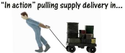 Industry Laborer PULLING in his Loaded Dolly of Goods, N Finished SET #3