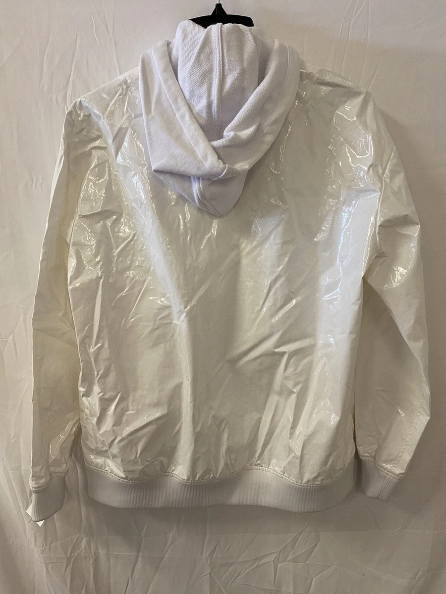 Tibi Zip Up Coated Track Jacket with Removable Hood White Small