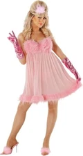 Women`s Glamour Puss Fembot Costume Austin Powers Pink Robot Dress + Gloves