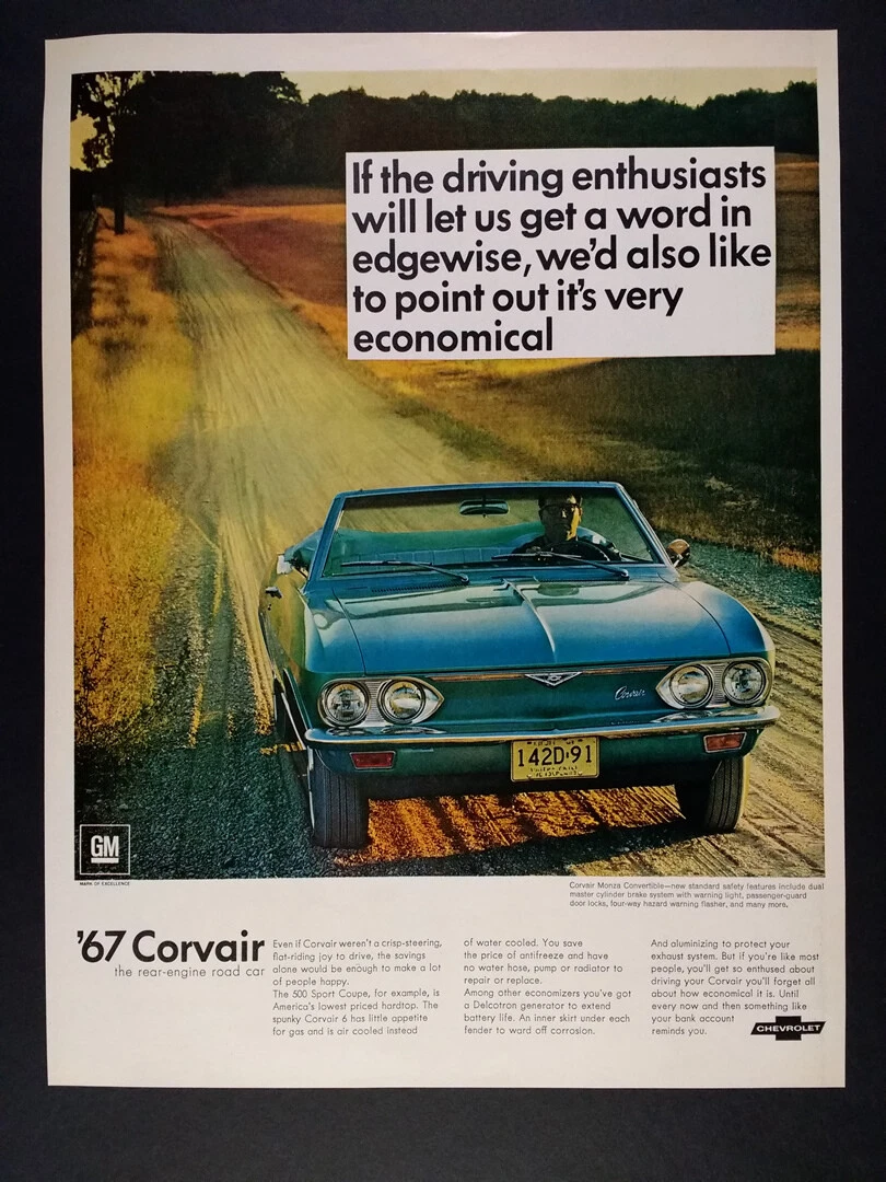 1967 Chevrolet Corvair Monza Convertible vintage print Ad | eBay