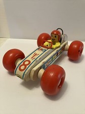 Vintage 1965 Fisher Price Pull Toy #8 Bouncy Racer Made In USA Wooden Race Car