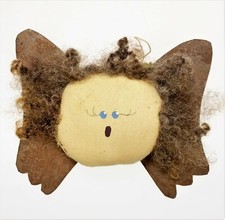Angel Christmas Holiday Ornament Rustic Primitive Folk Metal Wings Plush 5x5